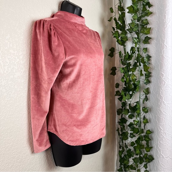 Pink Velvet Mock Neck Long Sleeve Shirt - Picture 2 of 8